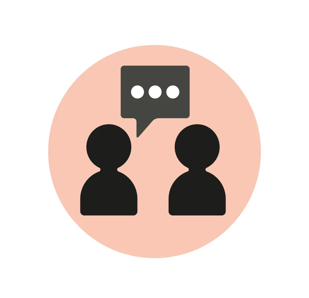 An illustration of two people talking