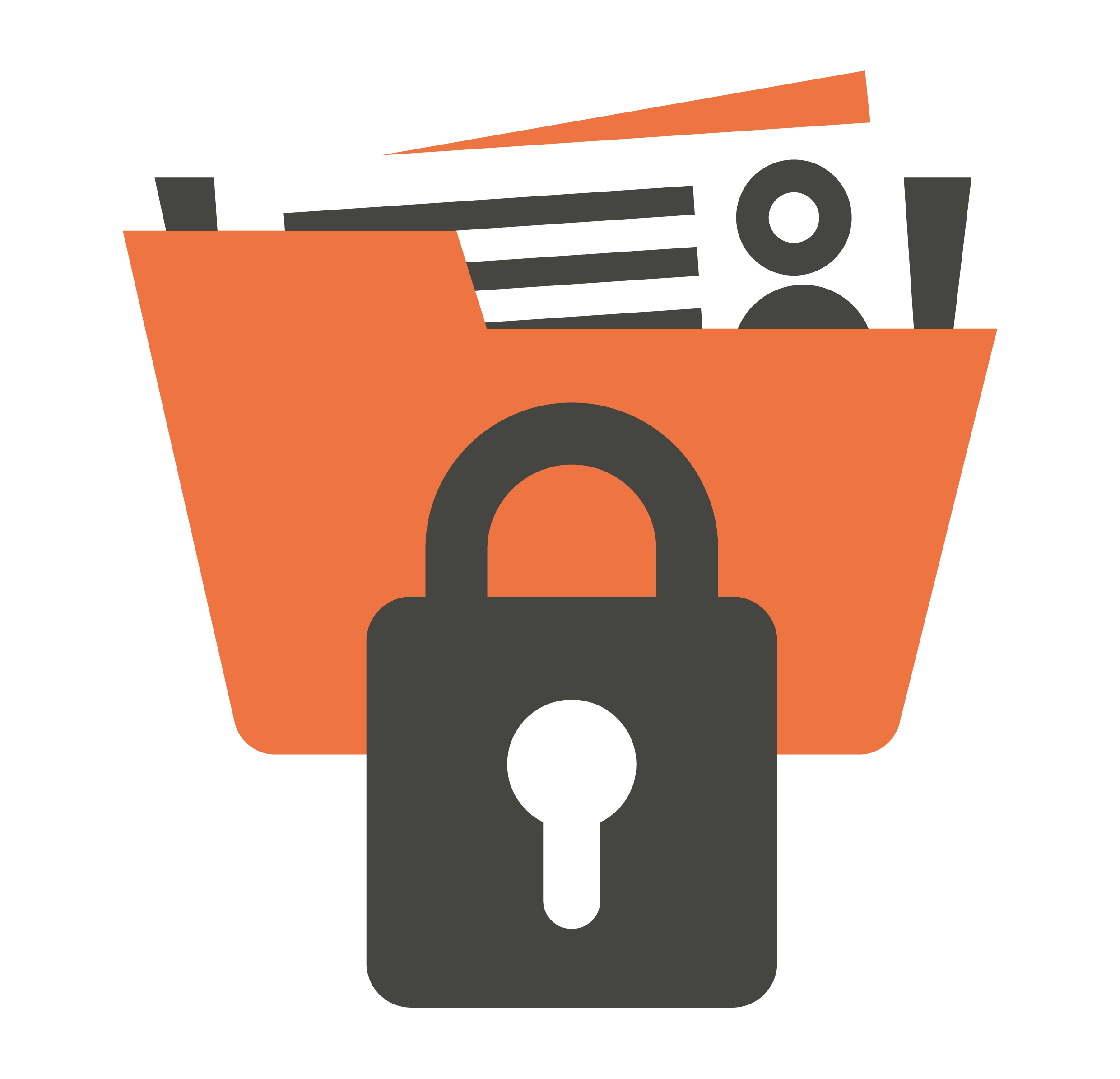 A folder of employment paperwork with a lock in front of it.
