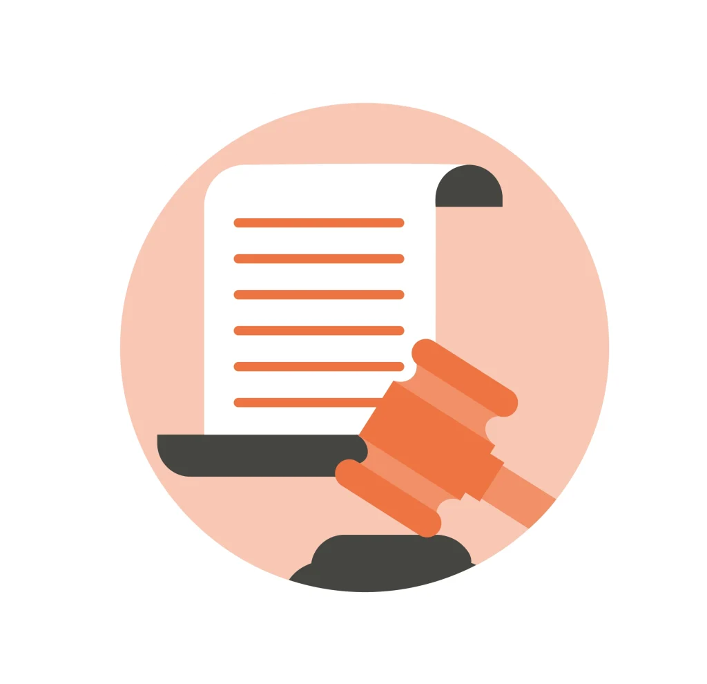 Illustration of a court document with a gavel in front of it.